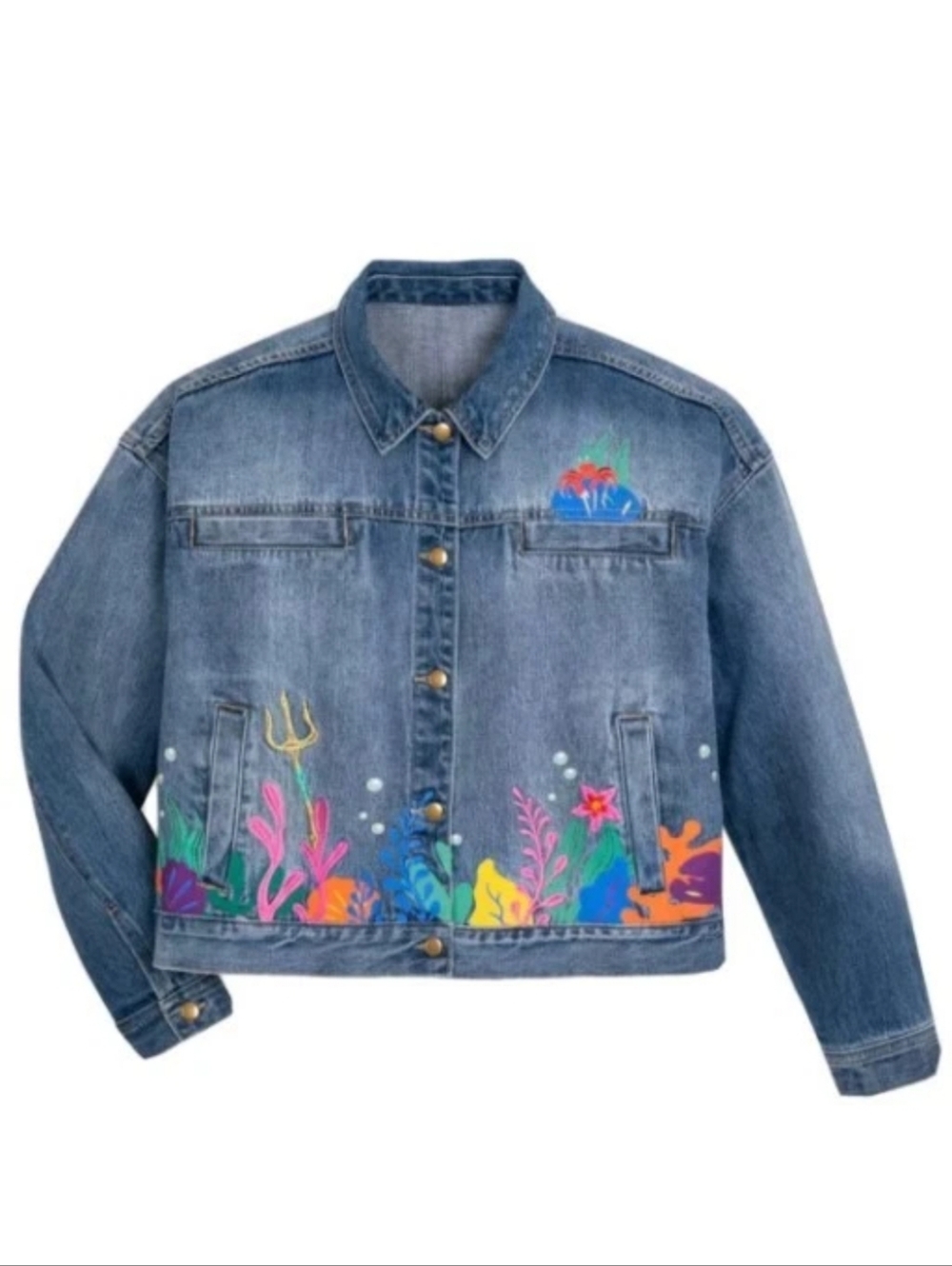 Disney Hand-Painted Denim Jacket Little Mermaid Live Action Sz.XS